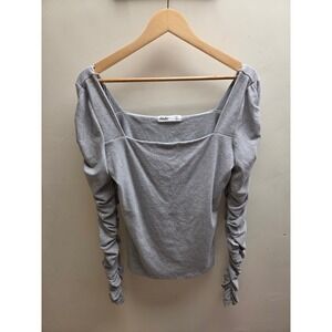 Elodie Heather Grey Ribbed Square Neck Ruched Puff‎ Long Sleeve Top Womens XL